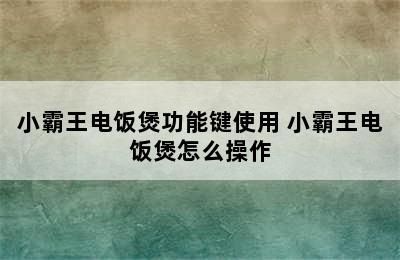 小霸王电饭煲功能键使用 小霸王电饭煲怎么操作